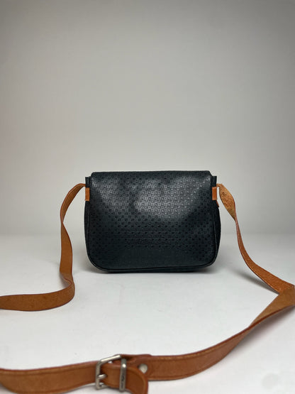 Vintage Courreges Leather Monogram Shoulder Bag Black Brown