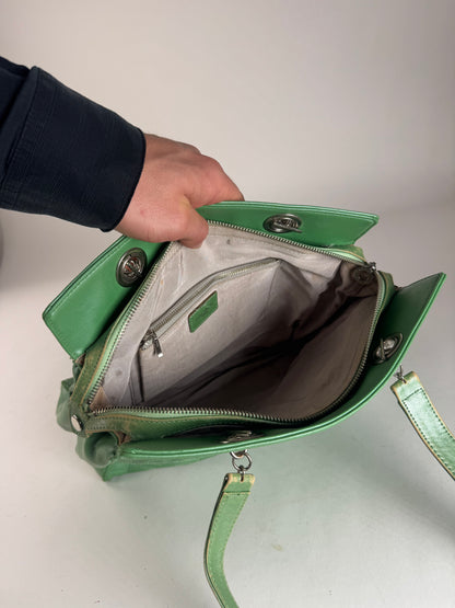 Vintage Courreges Leather Mobogram Handbag Green
