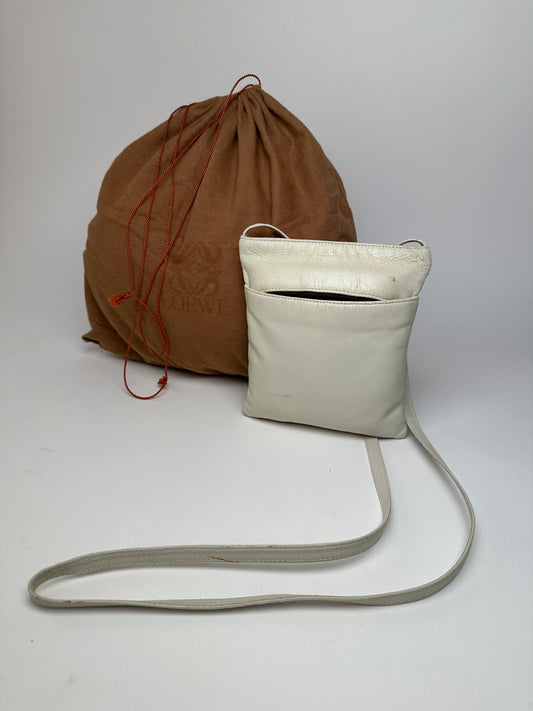 Vintage Loewe Mini Crossbody Bag Leather Cream