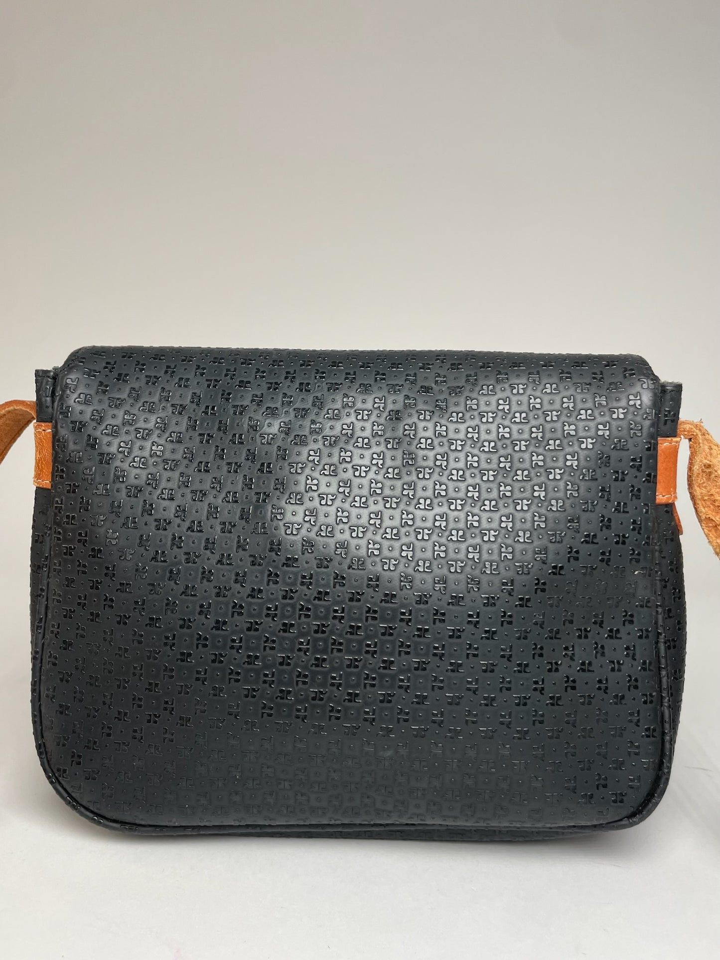 Vintage Courreges Leather Monogram Shoulder Bag Black Brown