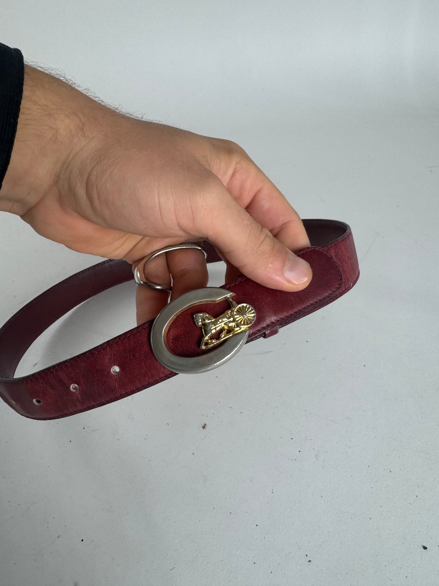 Vintage Celine Paris Leather Belt Burgundy