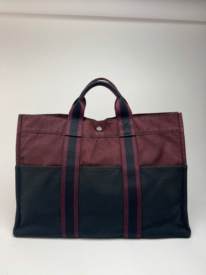 Vintage Hermes Canvas Shopper Bag burhundy Black
