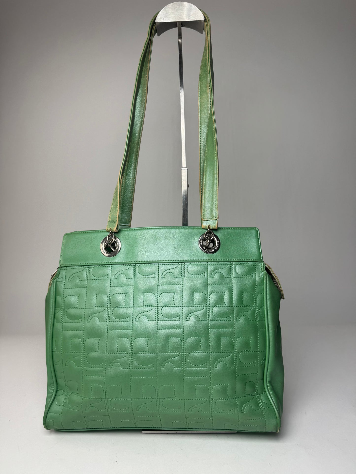 Vintage Courreges Leather Mobogram Handbag Green