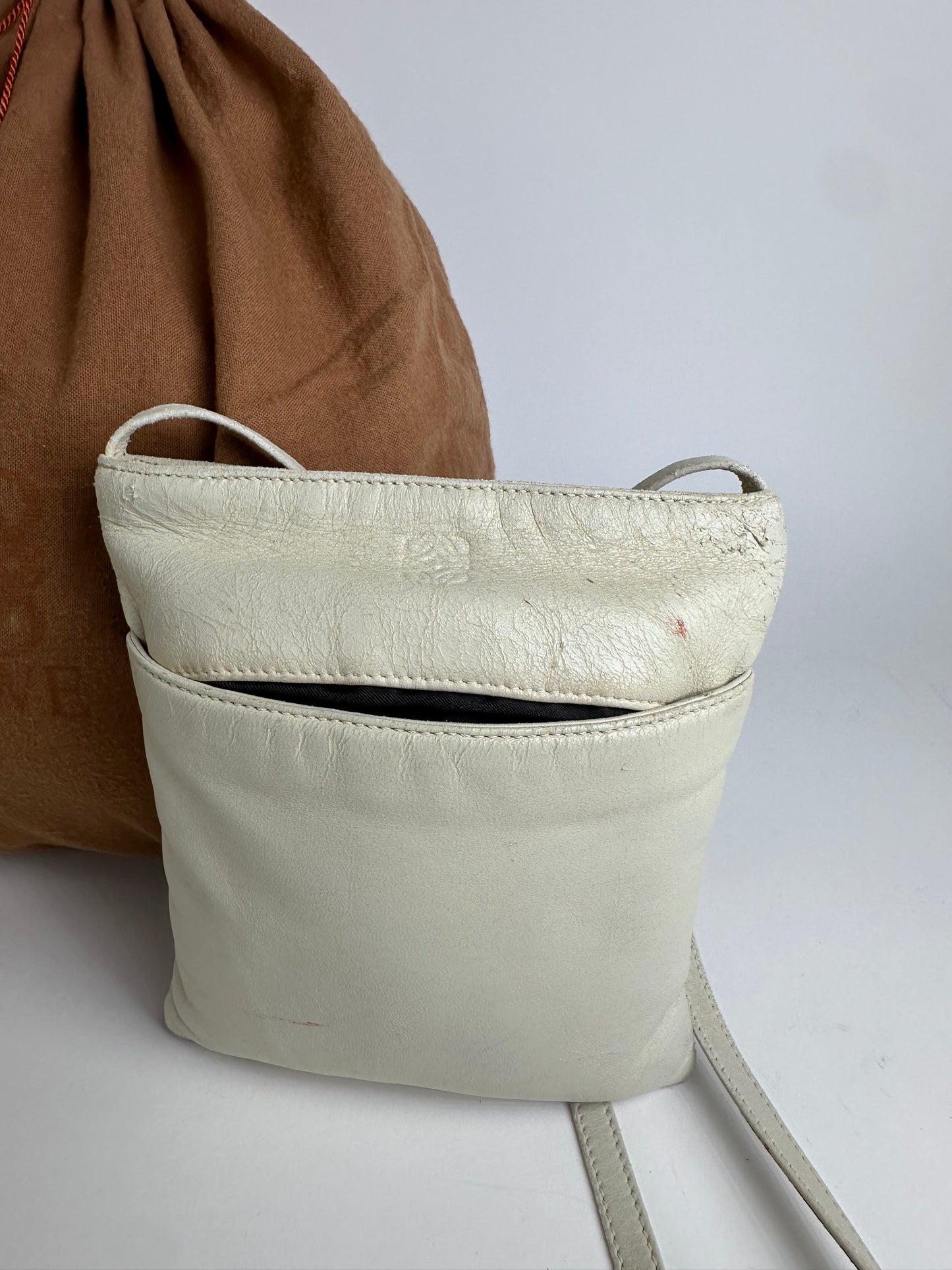 Vintage Loewe Mini Crossbody Bag Leather Cream