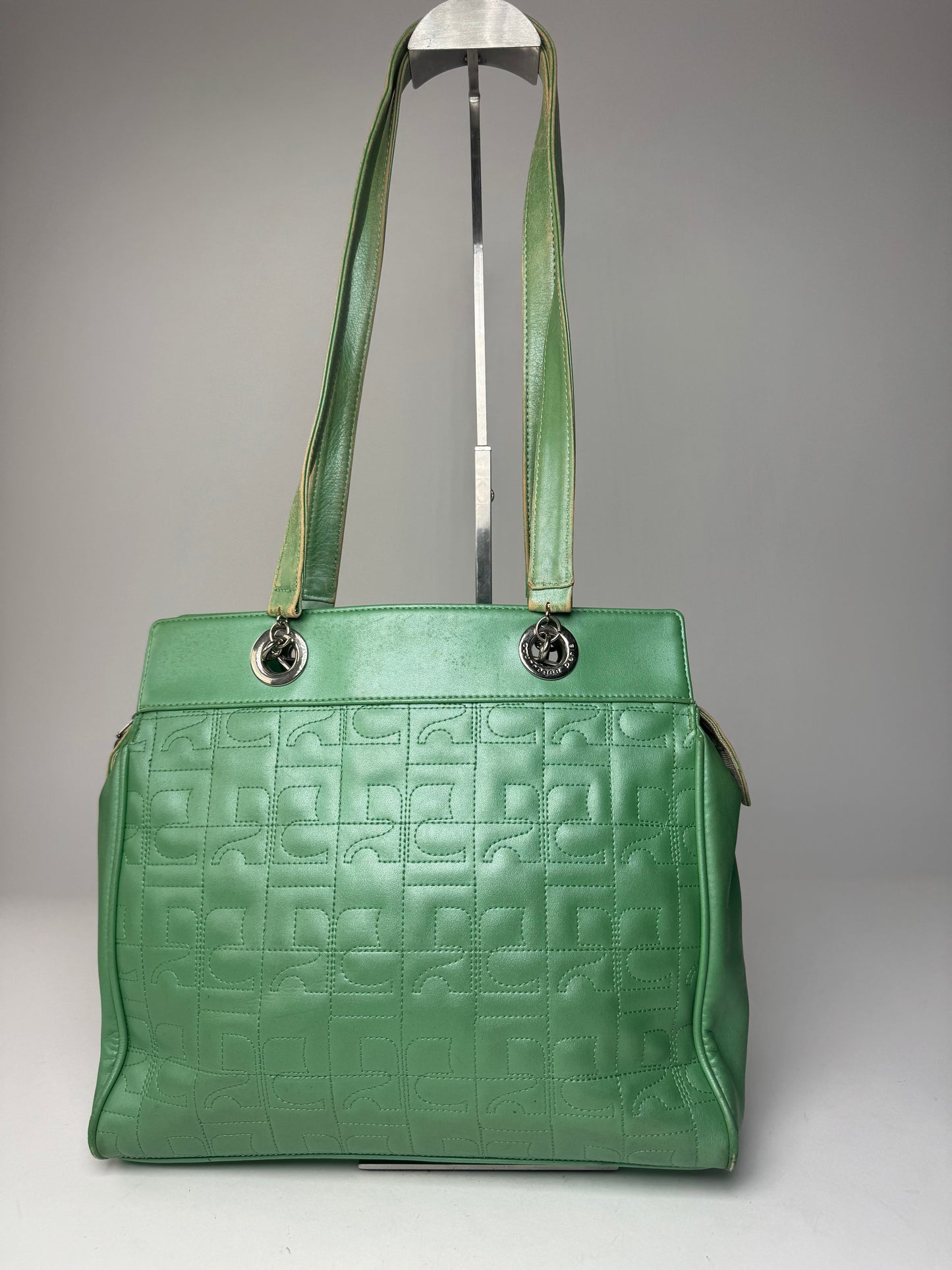 Vintage Courreges Leather Mobogram Handbag Green