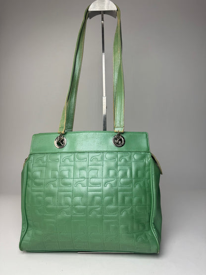 Vintage Courreges Leather Mobogram Handbag Green