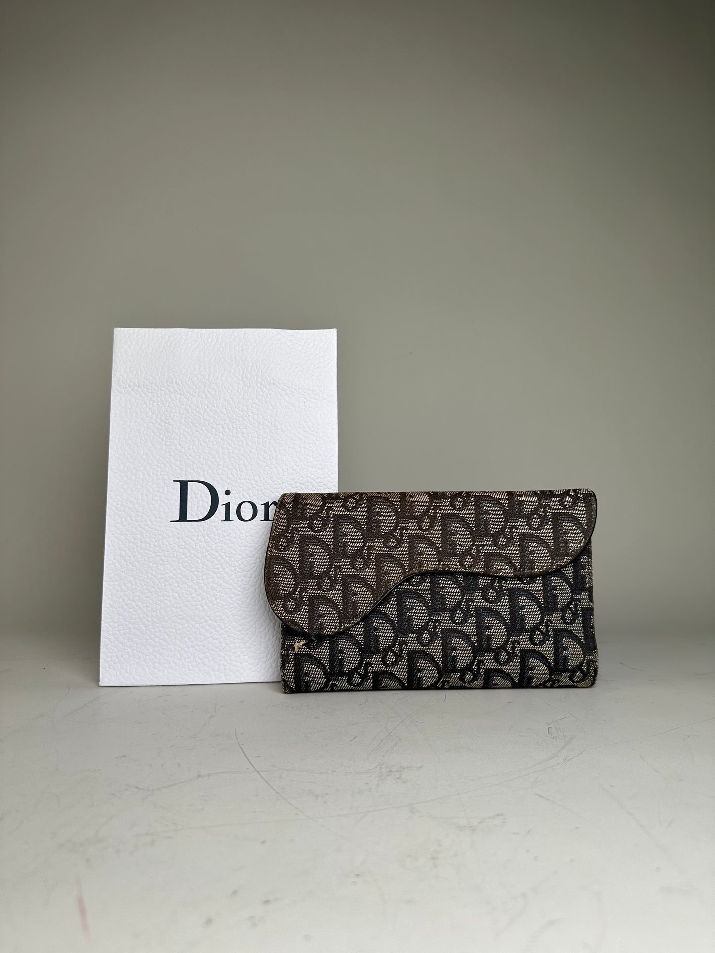 Vintage Dior Oblique Canvas Wallet Beige Brown Gold