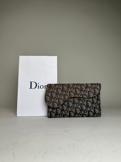 Vintage Dior Oblique Canvas Wallet Beige Brown Gold