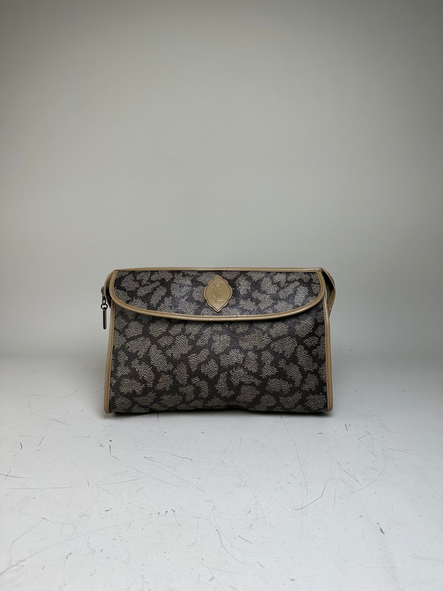 Vintage Yves Saint Laurent Coated Canvas Clutch Black Beige