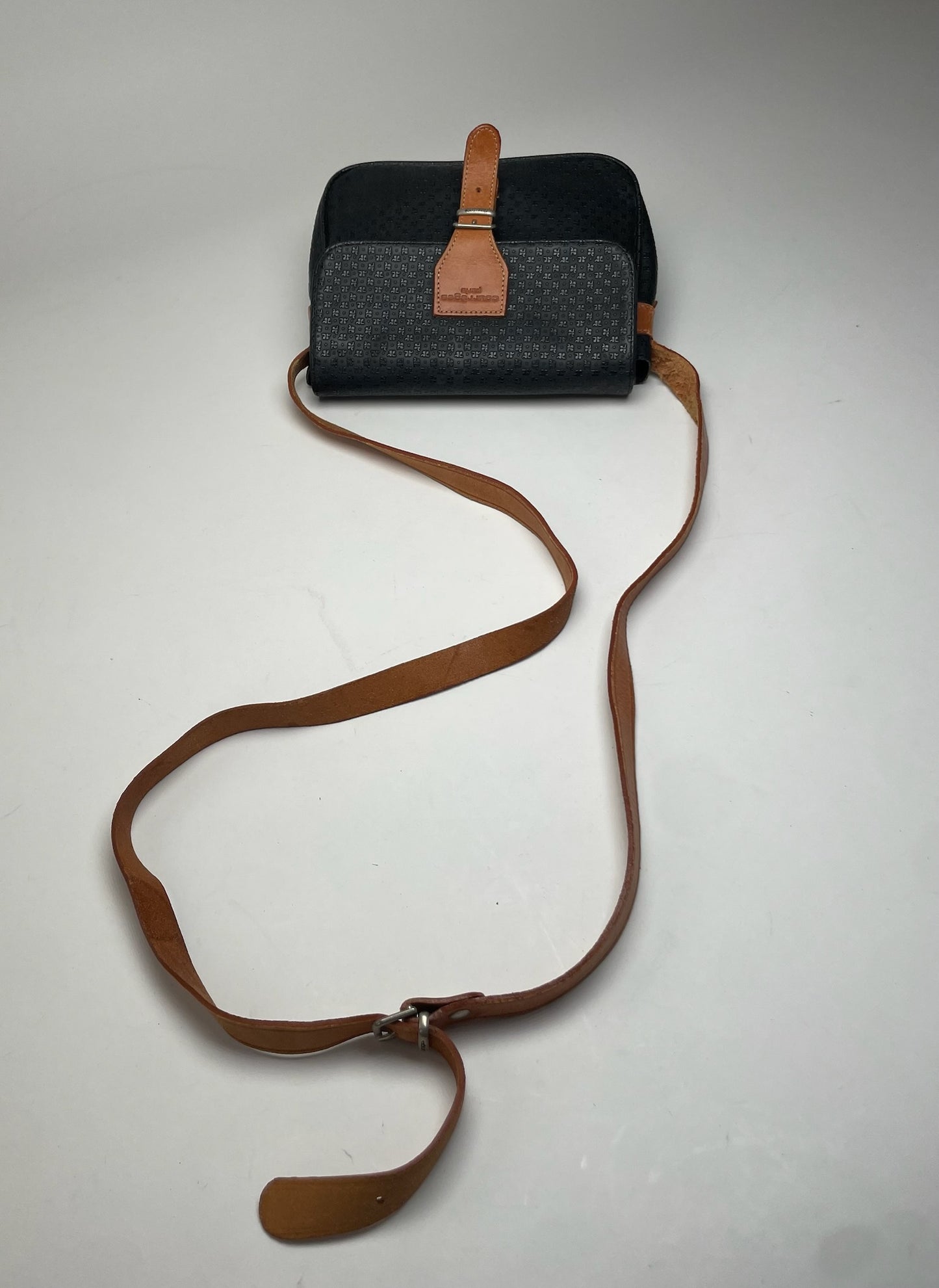 Vintage Courreges Leather Monogram Shoulder Bag Black Brown