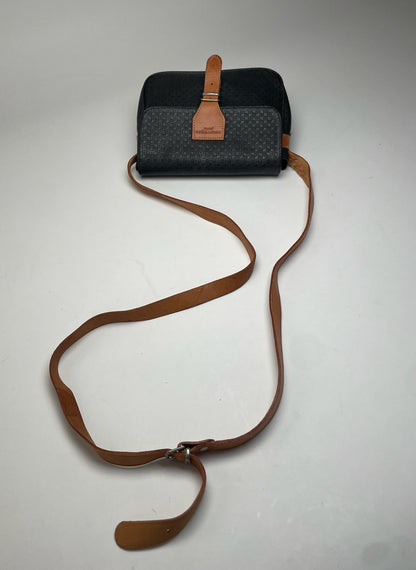 Vintage Courreges Leather Monogram Shoulder Bag Black Brown