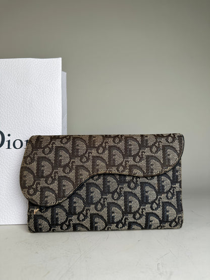 Vintage Dior Oblique Canvas Wallet Beige Brown Gold