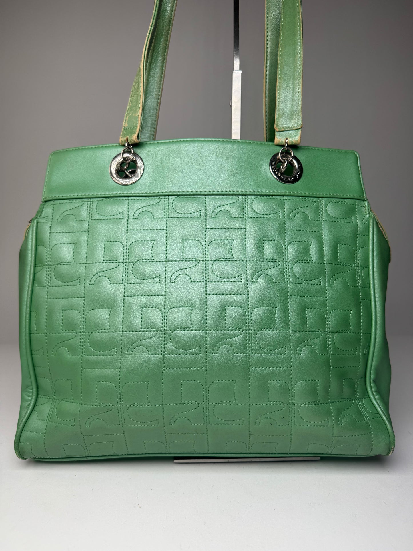 Vintage Courreges Leather Mobogram Handbag Green