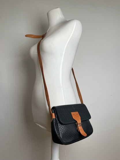 Vintage Courreges Leather Monogram Shoulder Bag Black Brown