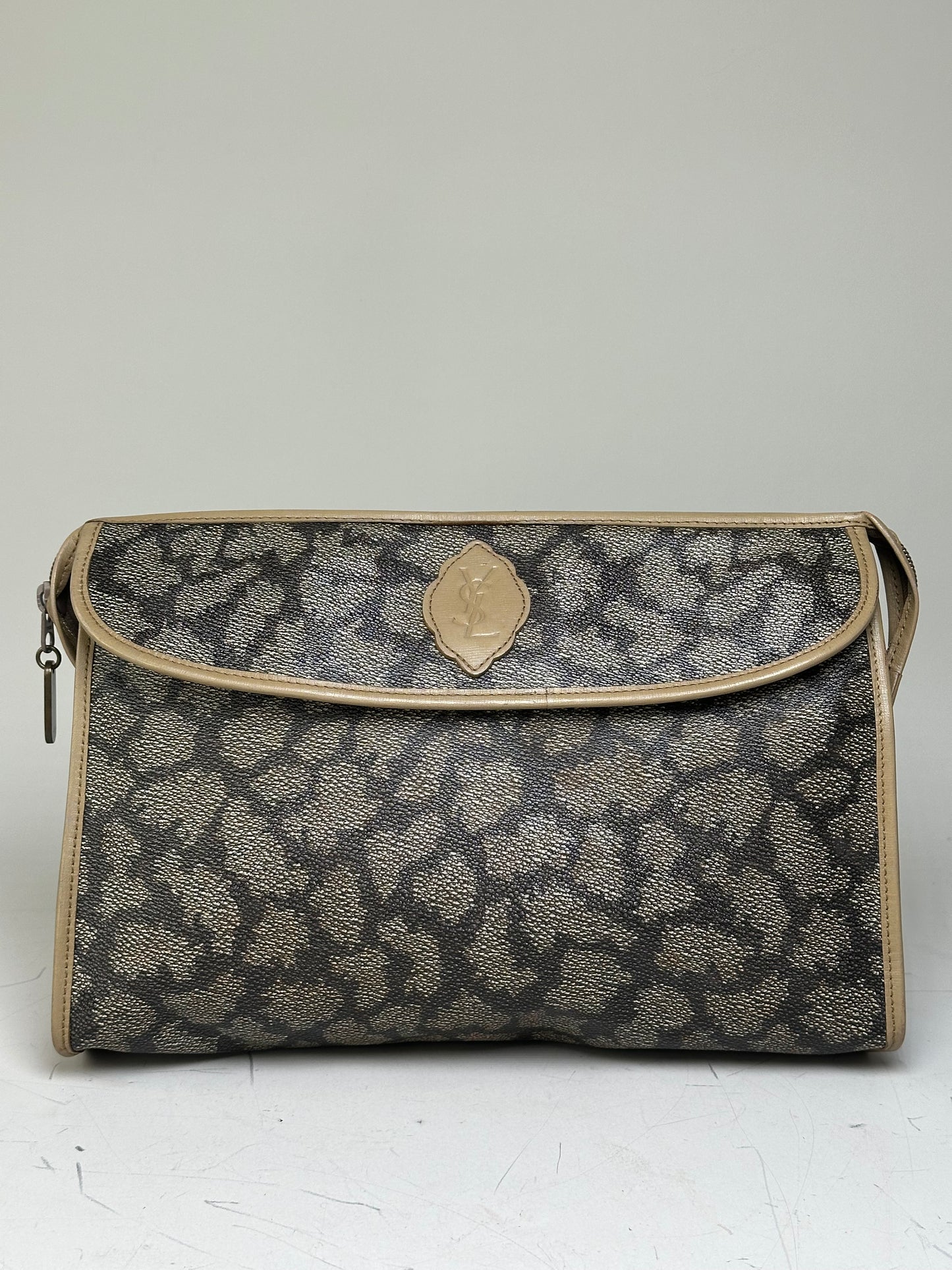 Vintage Yves Saint Laurent Coated Canvas Clutch Black Beige