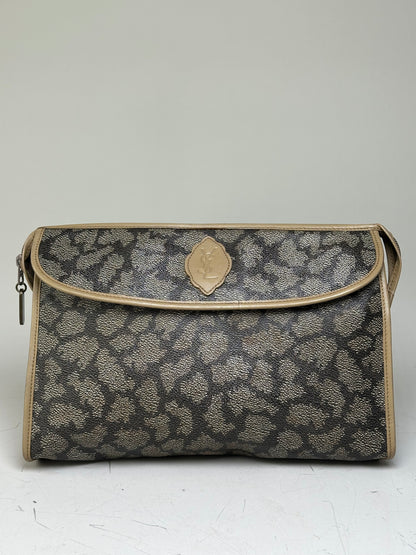 Vintage Yves Saint Laurent Coated Canvas Clutch Black Beige