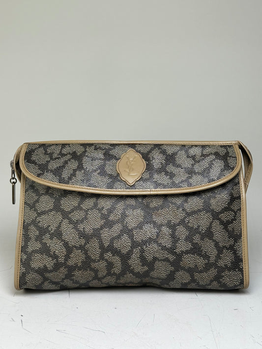 Vintage Yves Saint Laurent Coated Canvas Clutch Black Beige