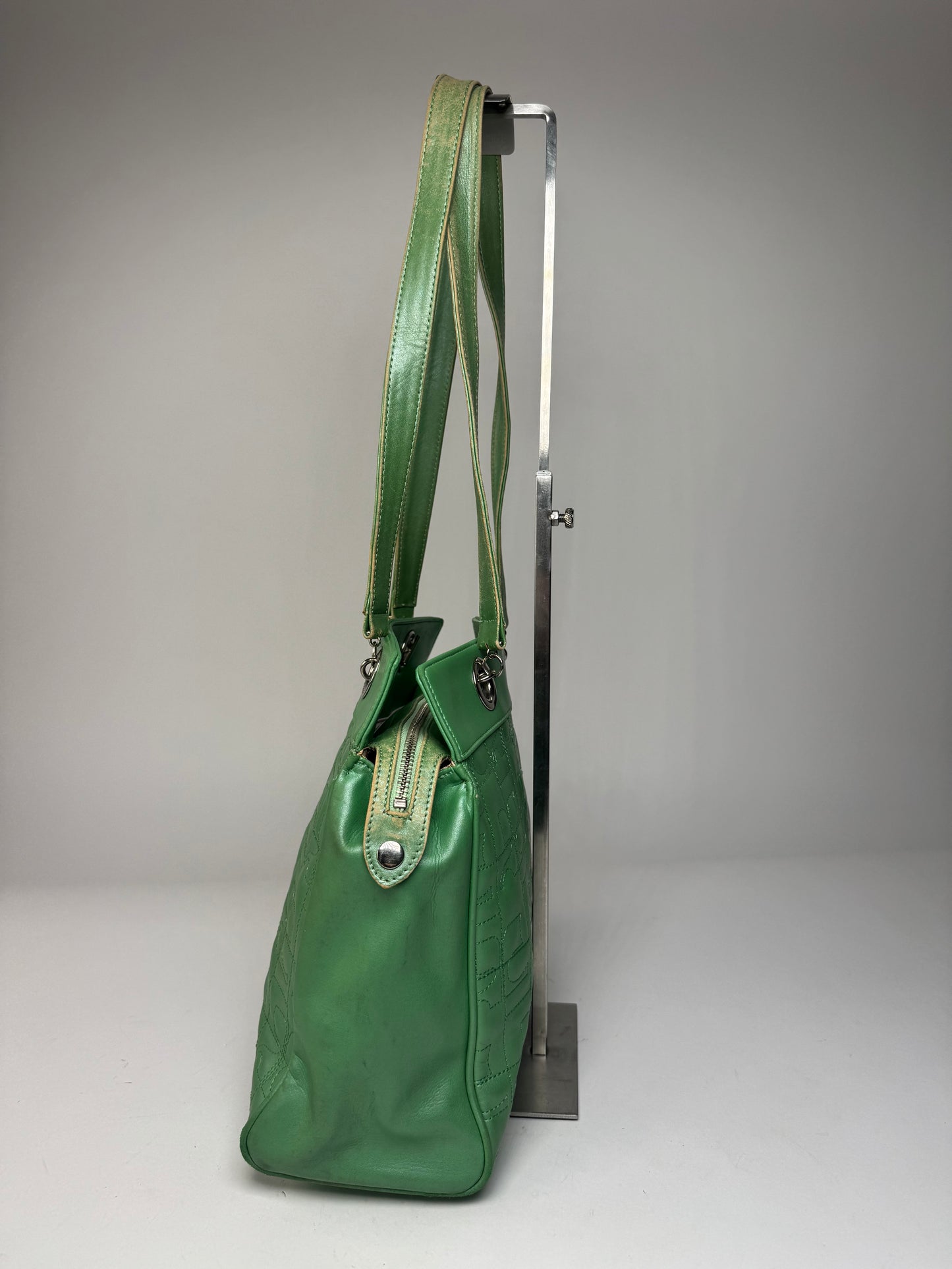 Vintage Courreges Leather Mobogram Handbag Green