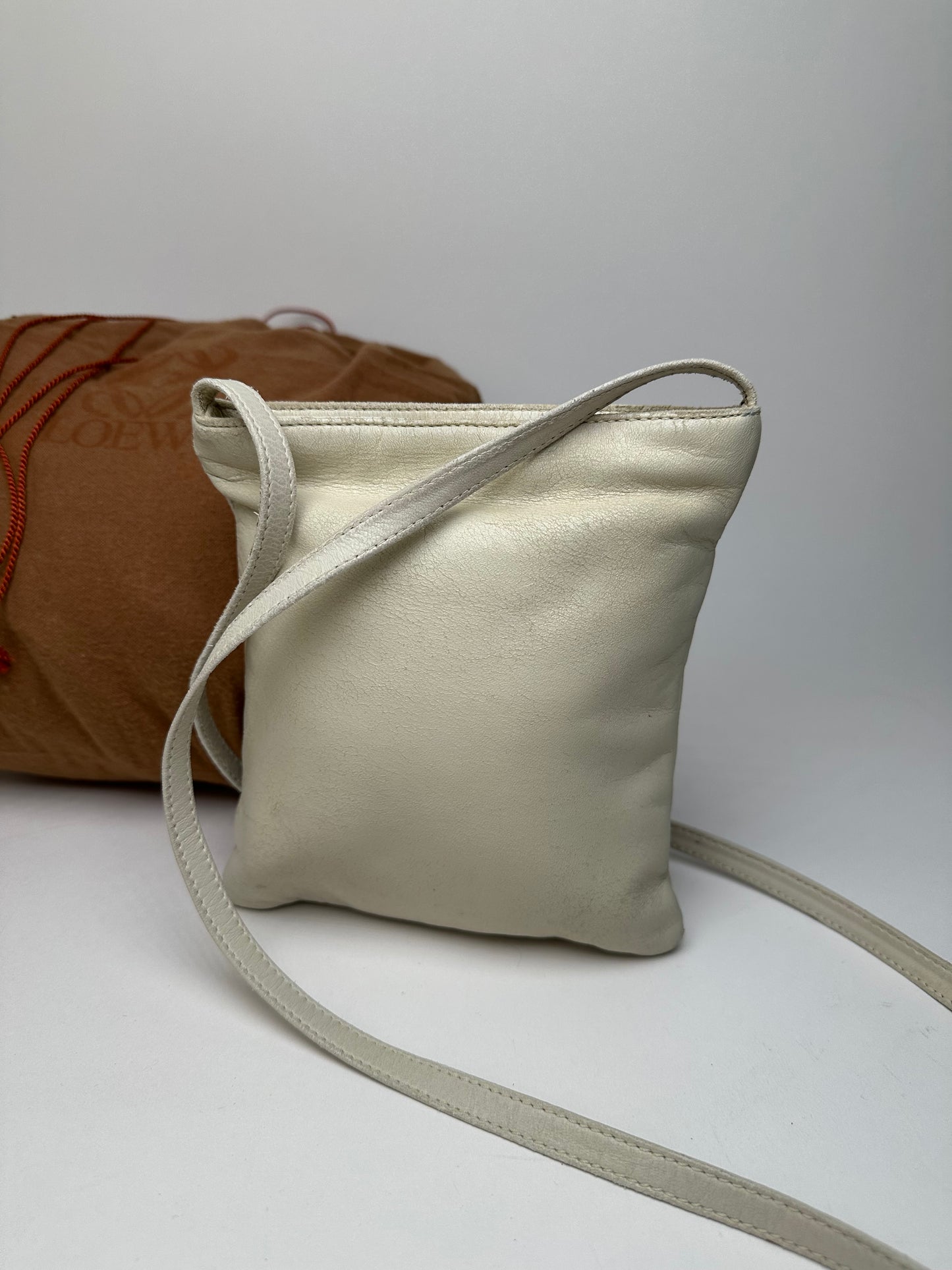 Vintage Loewe Mini Crossbody Bag Leather Cream