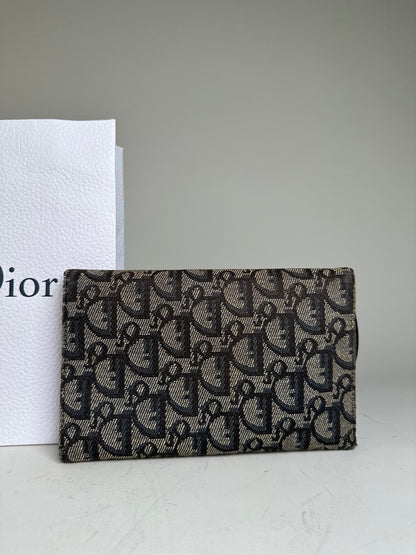 Vintage Dior Oblique Canvas Wallet Beige Brown Gold