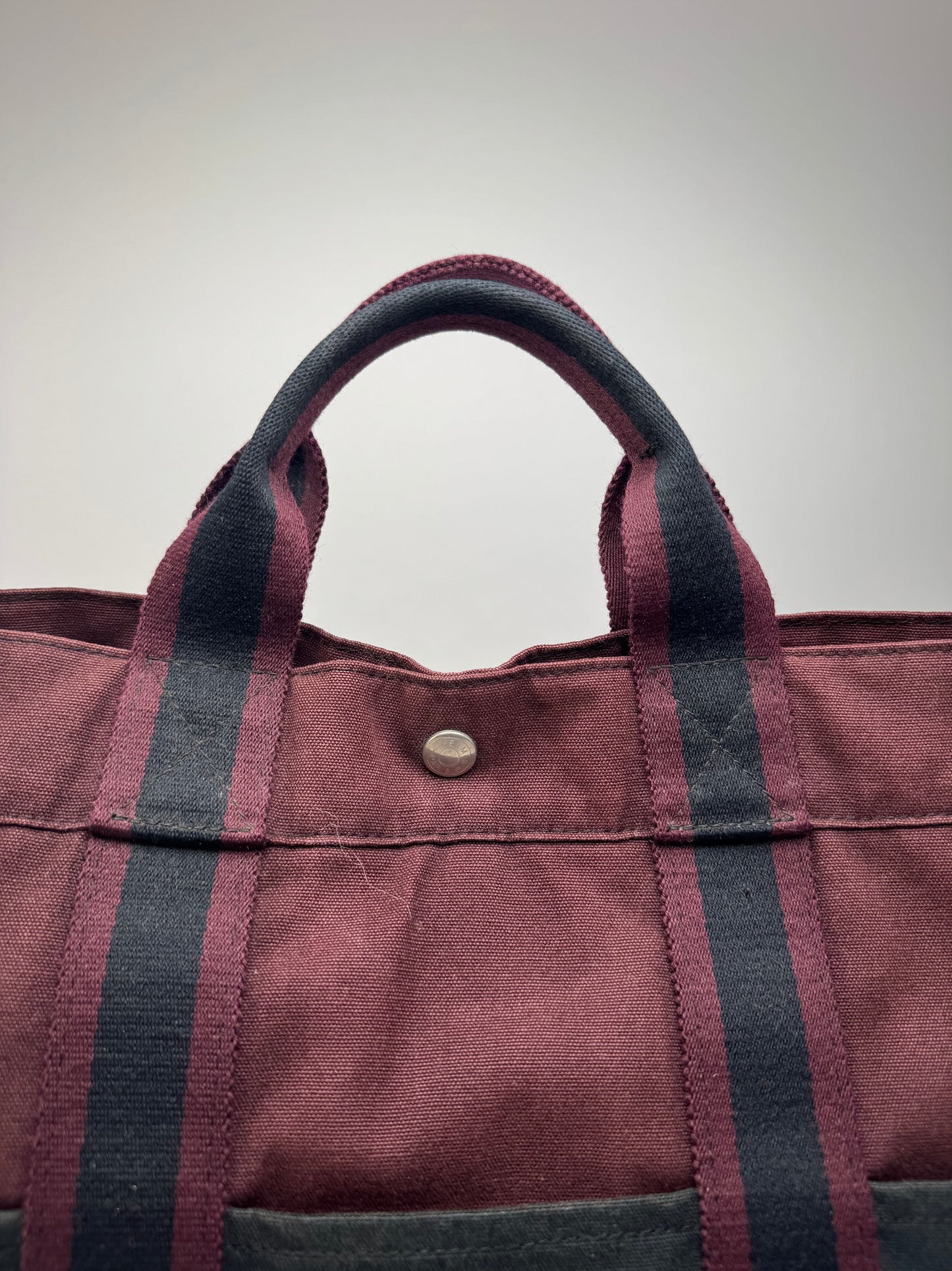 Vintage Hermes Canvas Shopper Bag burhundy Black