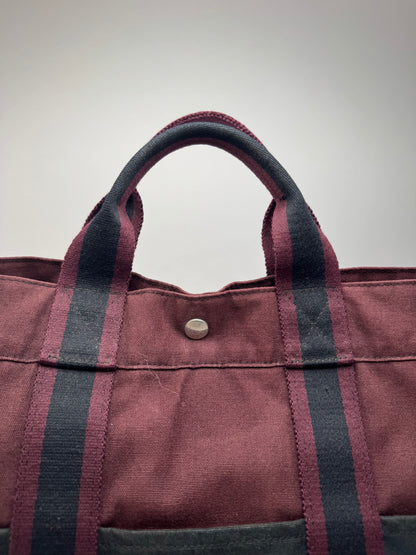 Vintage Hermes Canvas Shopper Bag burhundy Black