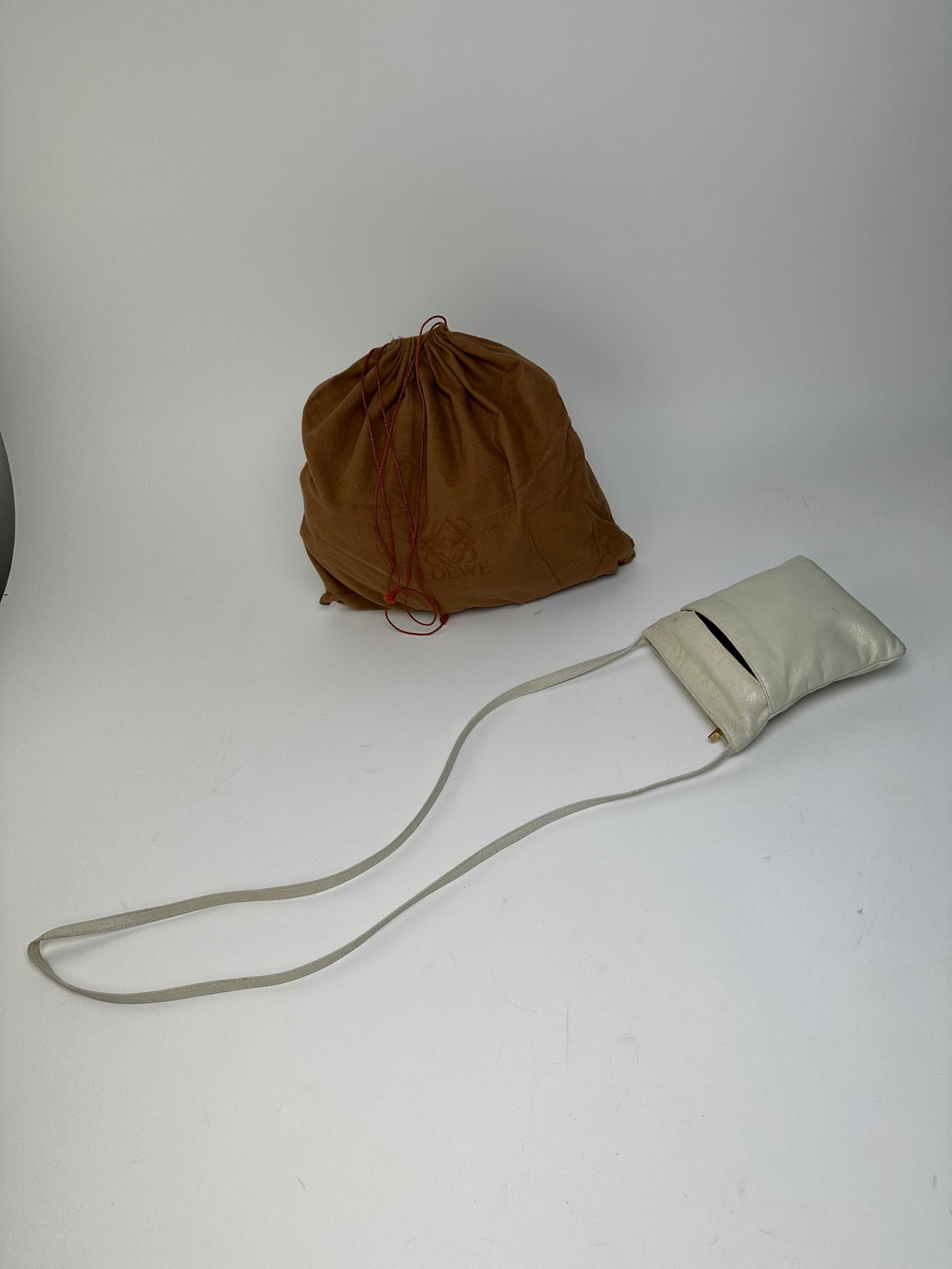 Vintage Loewe Mini Crossbody Bag Leather Cream