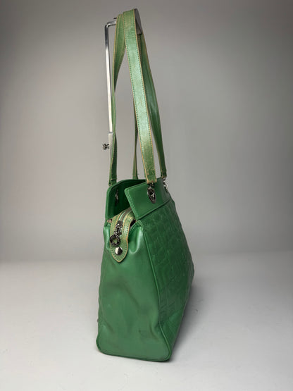 Vintage Courreges Leather Mobogram Handbag Green