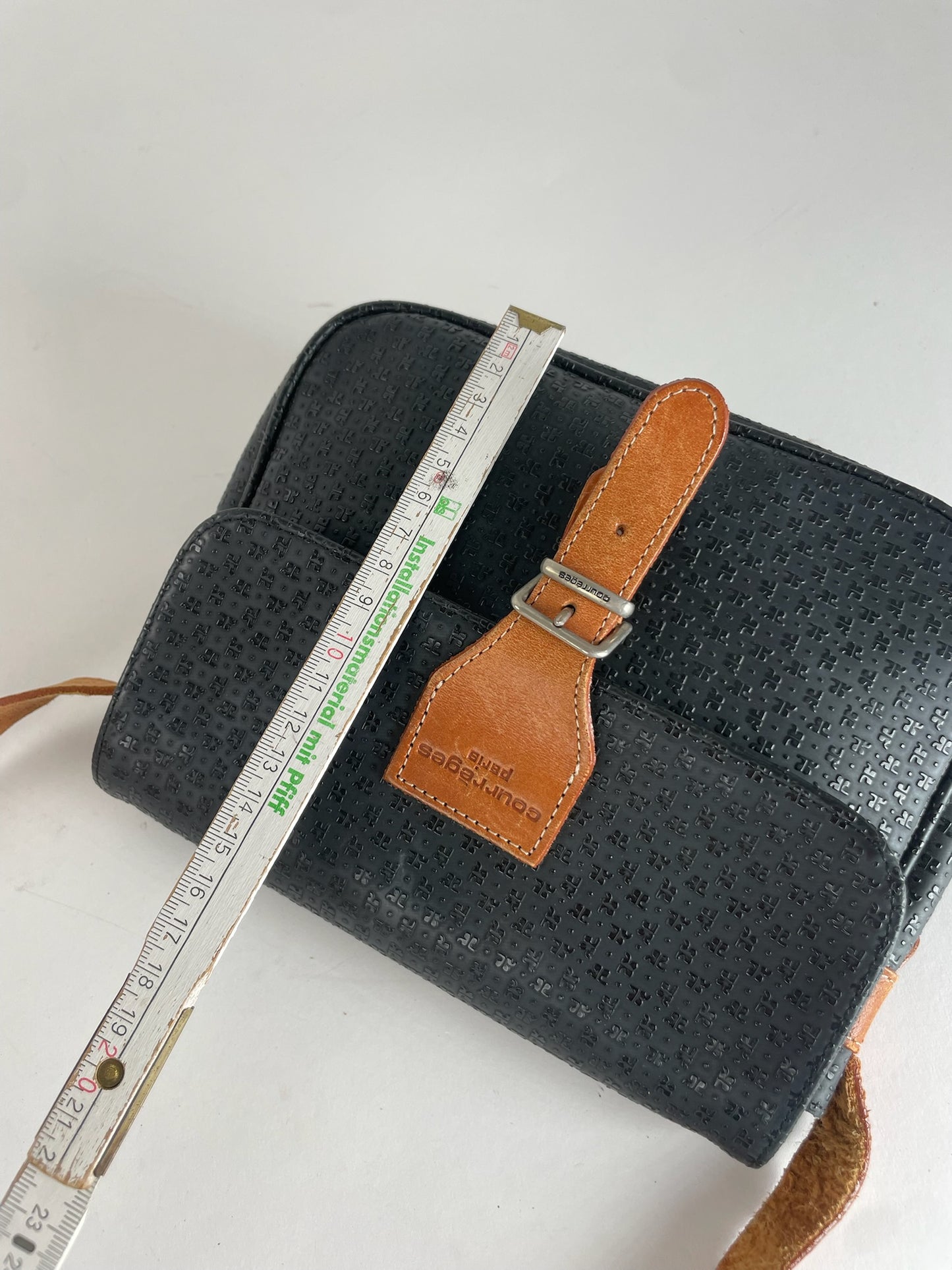 Vintage Courreges Leather Monogram Shoulder Bag Black Brown