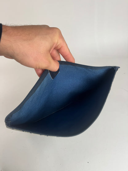 Pochette vintage en cuir monogramme Gucci Ophidia gris bleu marine