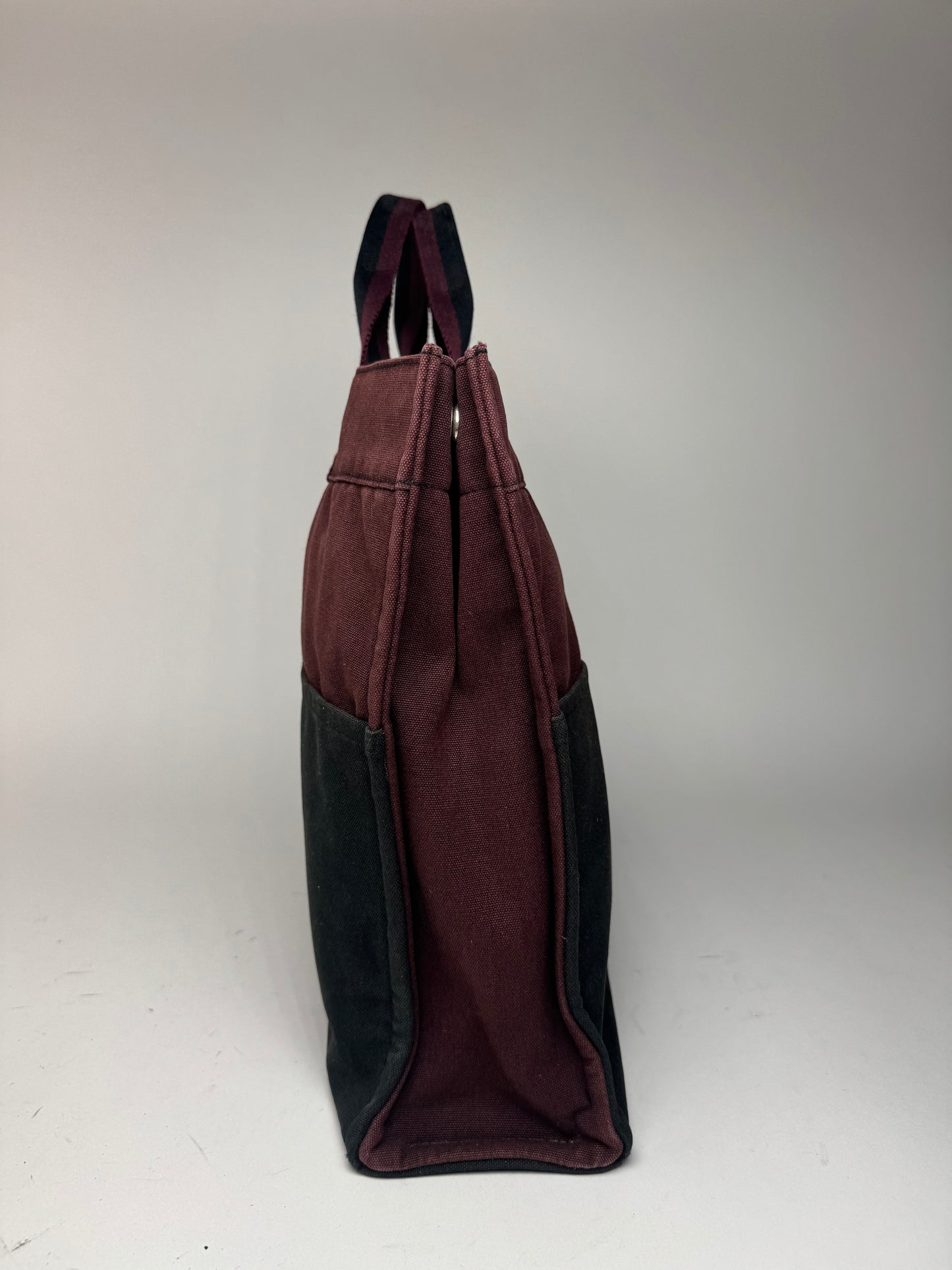 Vintage Hermes Canvas Shopper Bag burhundy Black