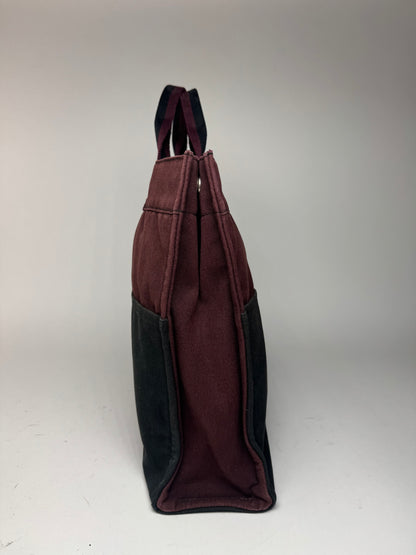 Vintage Hermes Canvas Shopper Bag burhundy Black