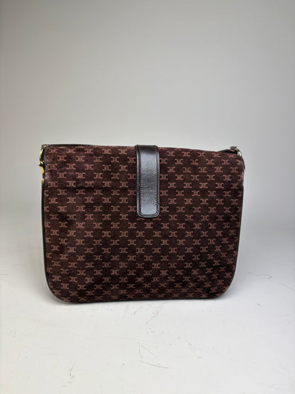 Vintage Celine Monogram Canvas Shoulder Bag Brown Gold