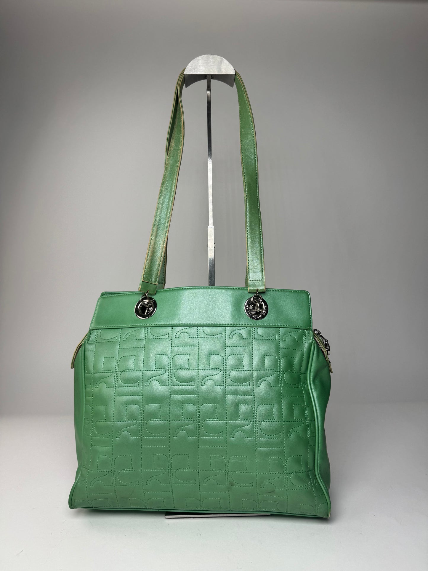 Vintage Courreges Leather Mobogram Handbag Green