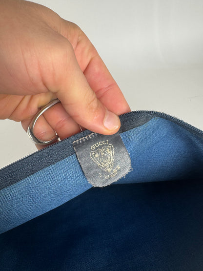 Pochette vintage en cuir monogramme Gucci Ophidia gris bleu marine