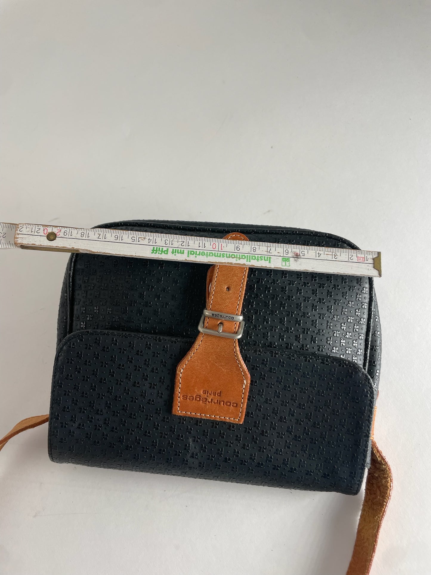 Vintage Courreges Leather Monogram Shoulder Bag Black Brown