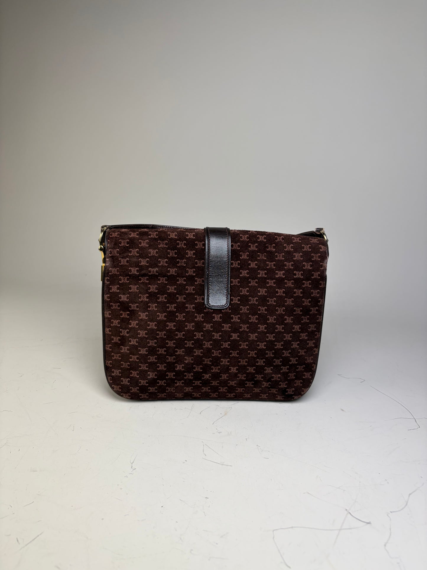 Vintage Celine Monogram Canvas Shoulder Bag Brown Gold
