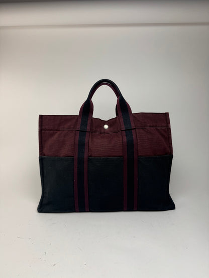 Vintage Hermes Canvas Shopper Bag burhundy Black