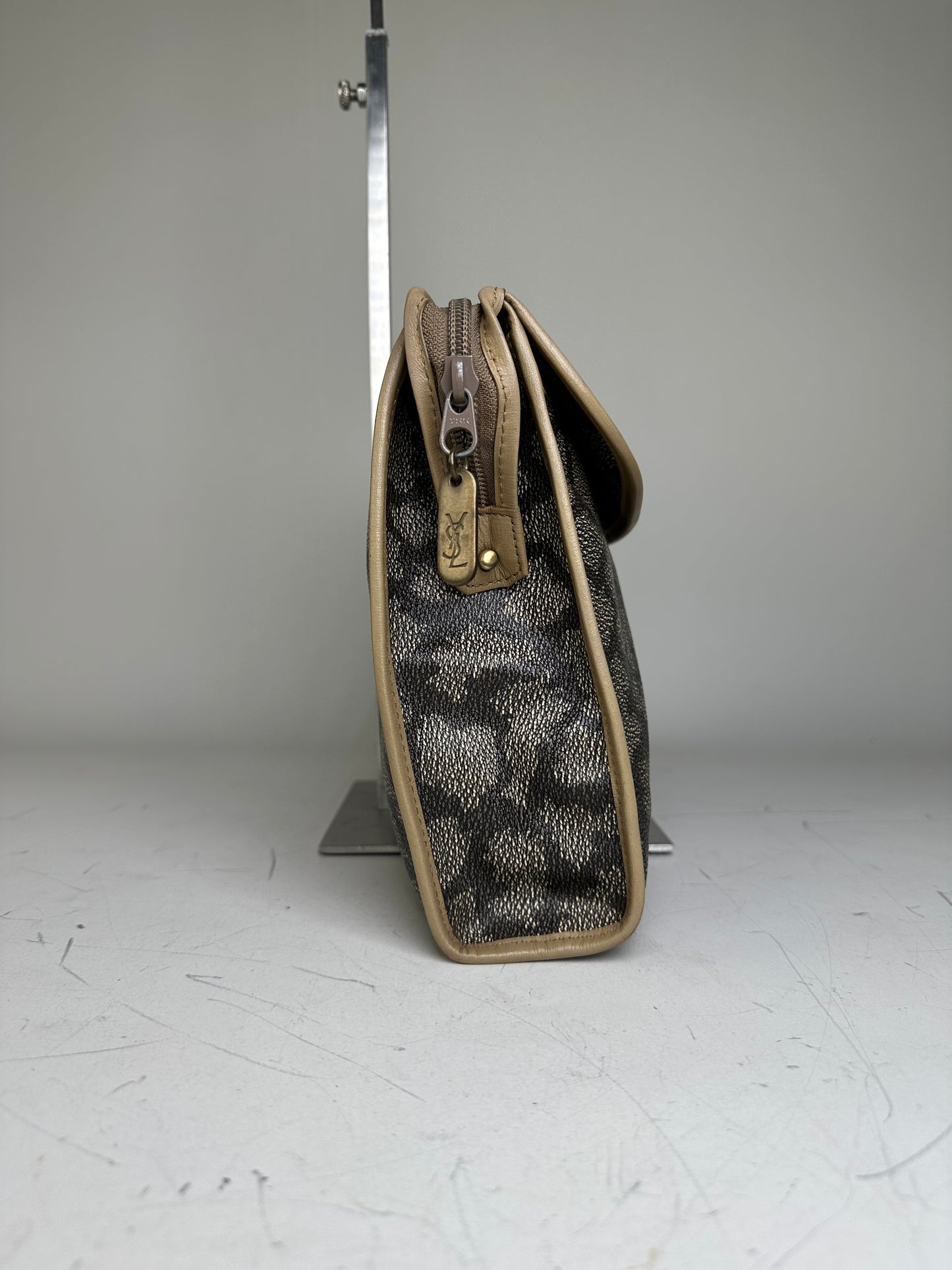 Vintage Yves Saint Laurent Coated Canvas Clutch Black Beige