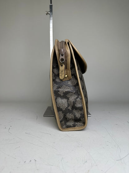 Vintage Yves Saint Laurent Coated Canvas Clutch Black Beige