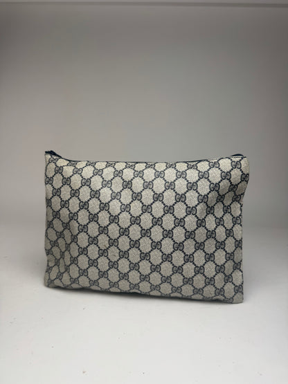 Pochette vintage en cuir monogramme Gucci Ophidia gris bleu marine