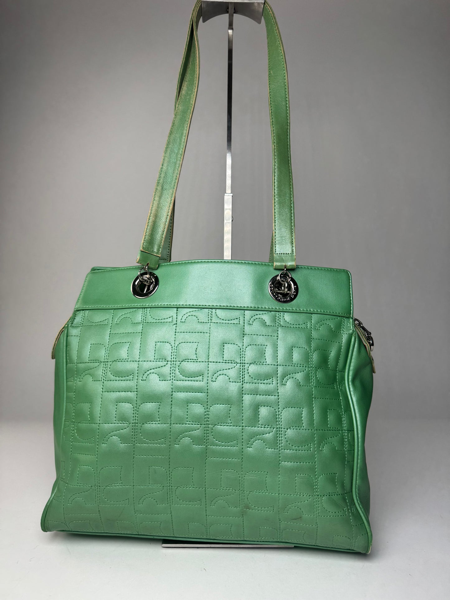 Vintage Courreges Leather Mobogram Handbag Green