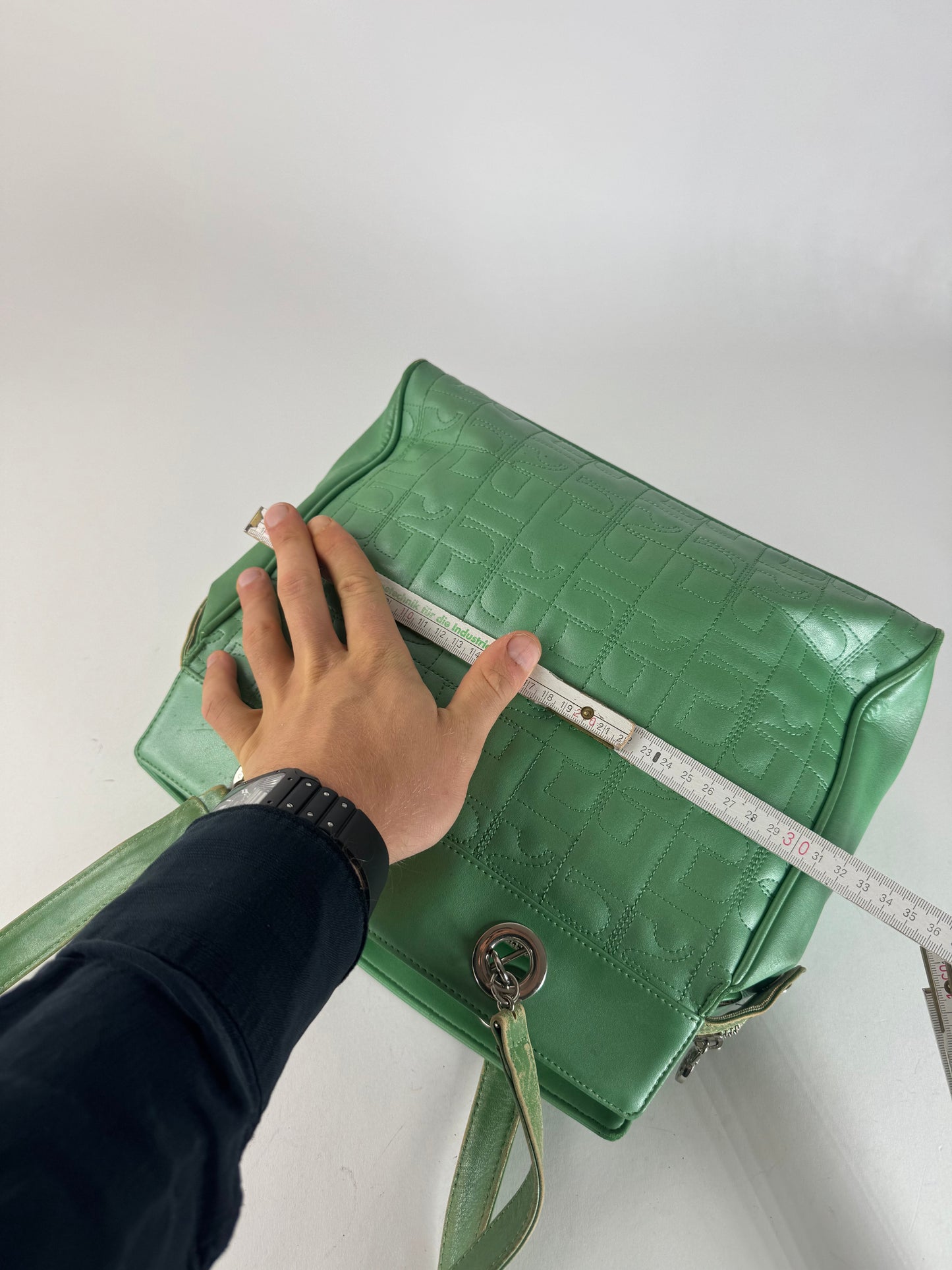 Vintage Courreges Leather Mobogram Handbag Green