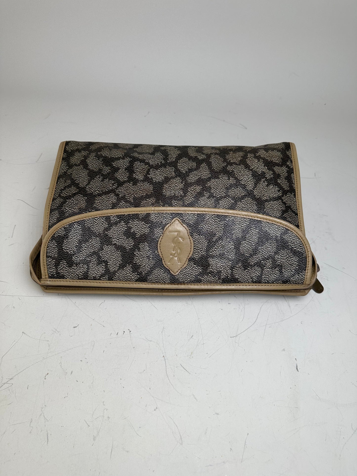 Vintage Yves Saint Laurent Coated Canvas Clutch Black Beige