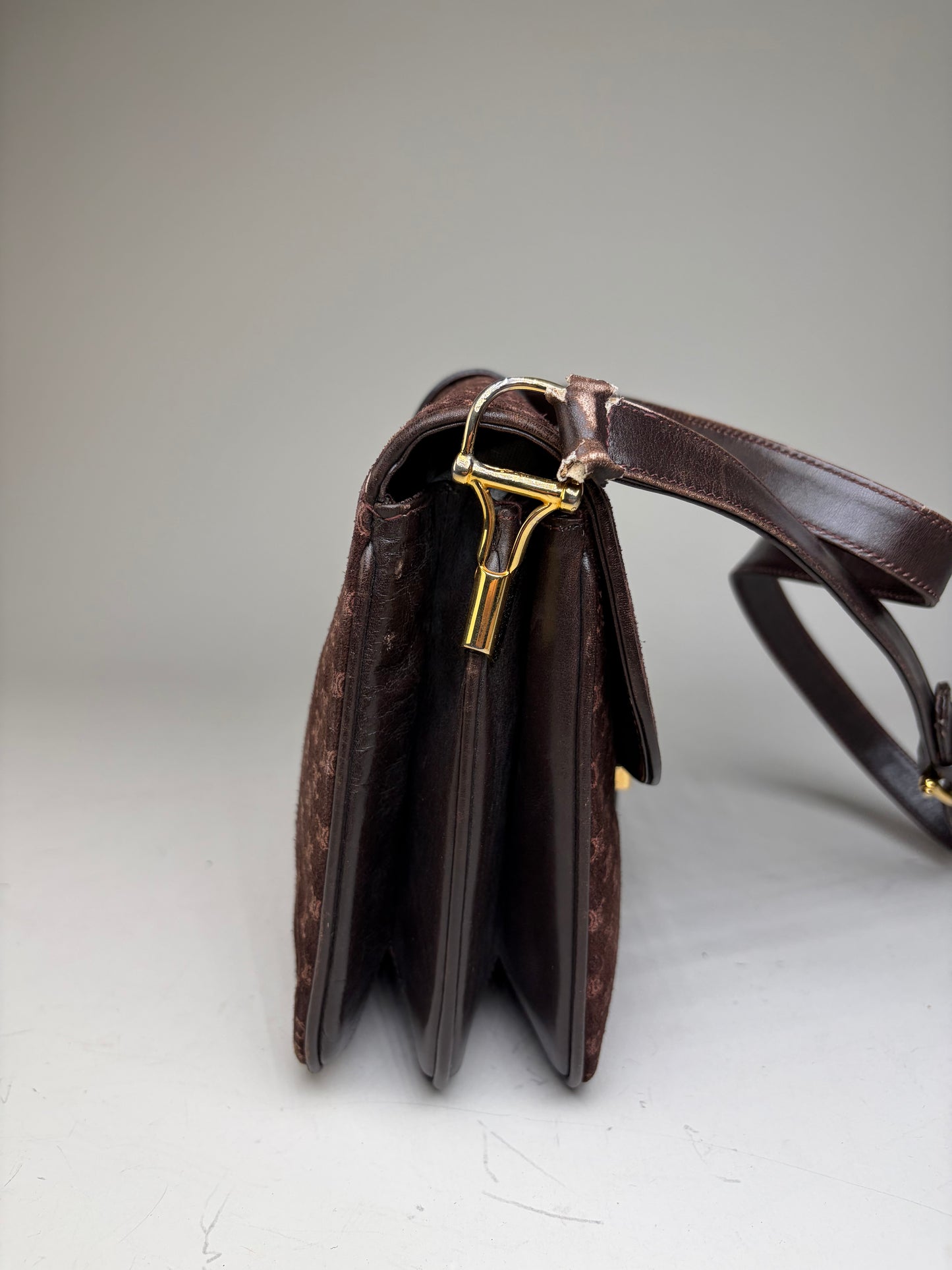 Vintage Celine Monogram Canvas Shoulder Bag Brown Gold