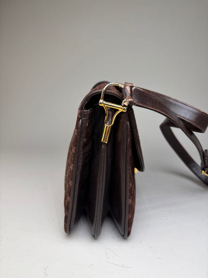Vintage Celine Monogram Canvas Shoulder Bag Brown Gold