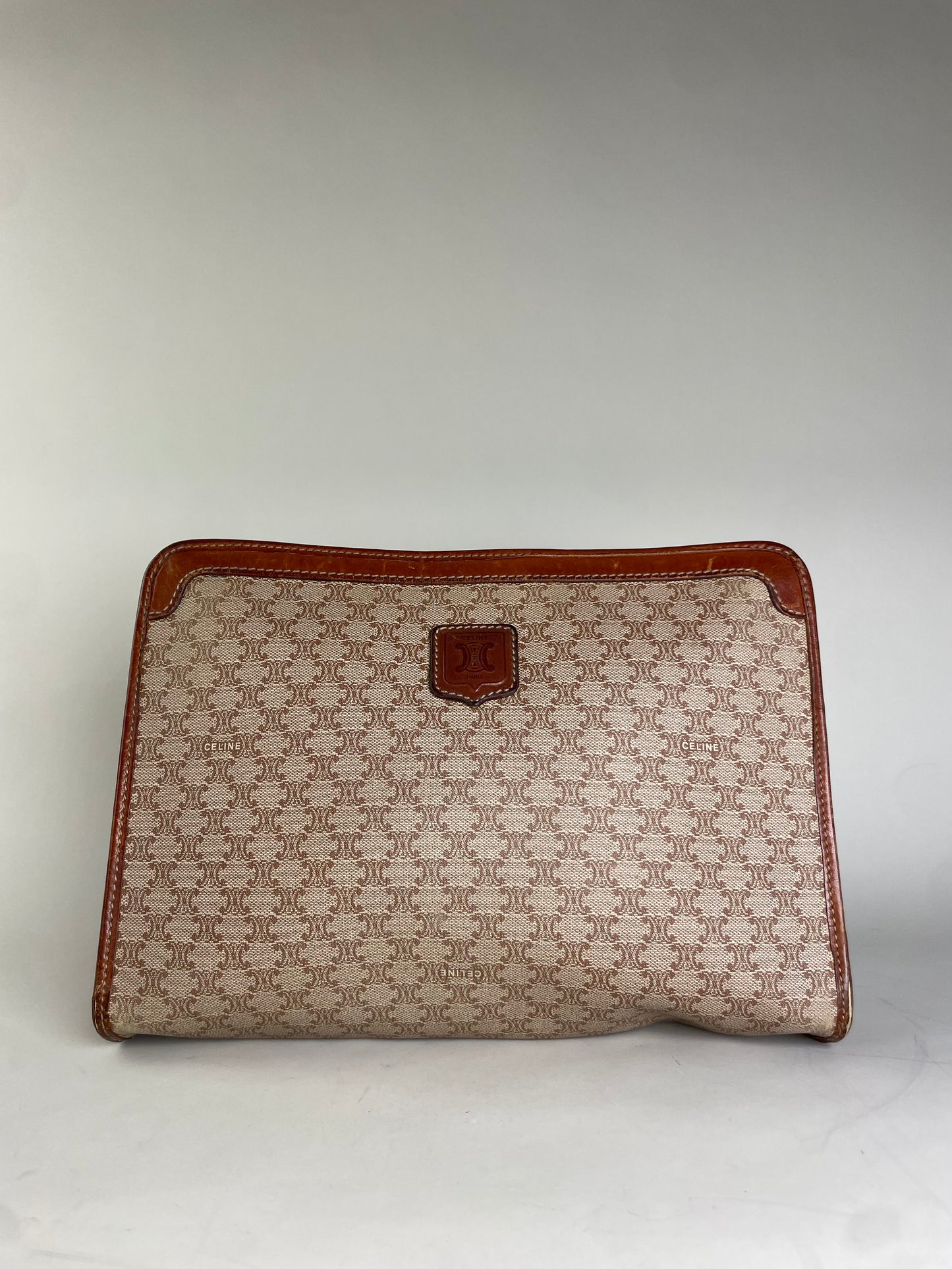Vintage Celine Canvas Clutch Bag Beige Brown