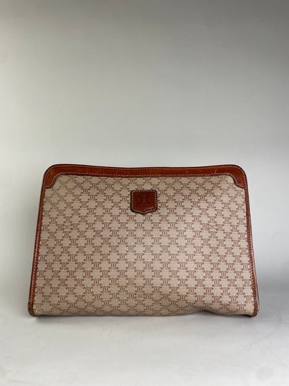 Vintage Celine Canvas Clutch Bag Beige Brown
