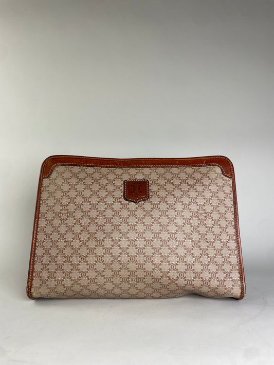 Vintage Celine Canvas Clutch Bag Beige Brown