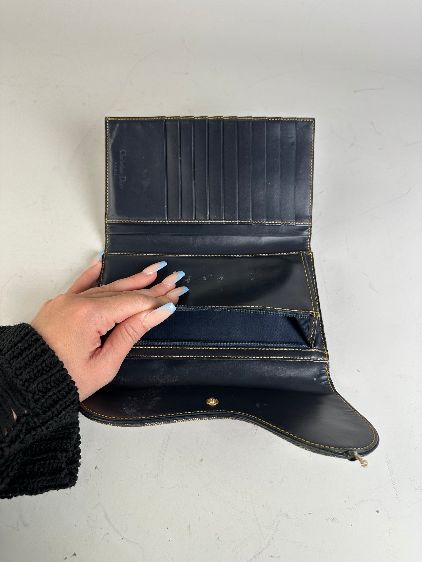 Vintage Dior Oblique Canvas Wallet Beige Brown Gold